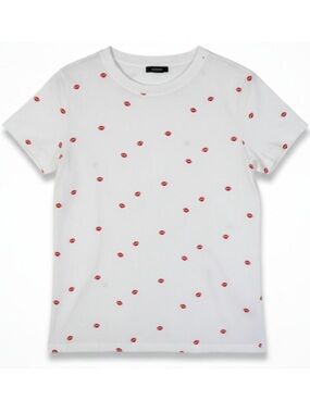 Halogen Lips Graphic Tee White Red Print Short Sleeve Size S NEW